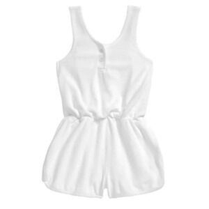 Treasure & Bond Kids' Terry Cloth Henley Romper Shorts In White Size S NWT